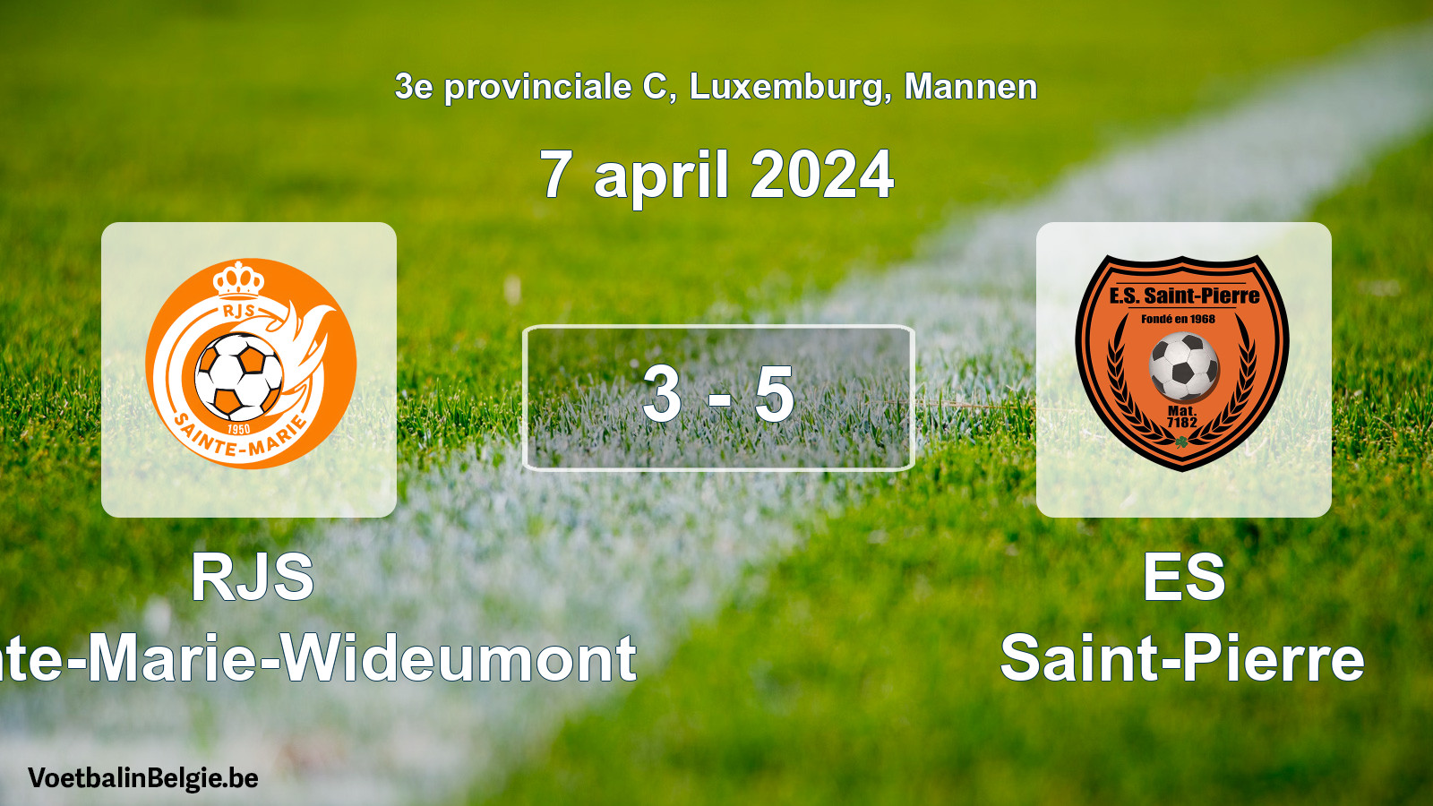Gespeelde wedstrijd mannenvoetbal: RJS Sainte-Marie-Wideumont - ES Saint-Pierre 3 - 5 (7 april 2024)