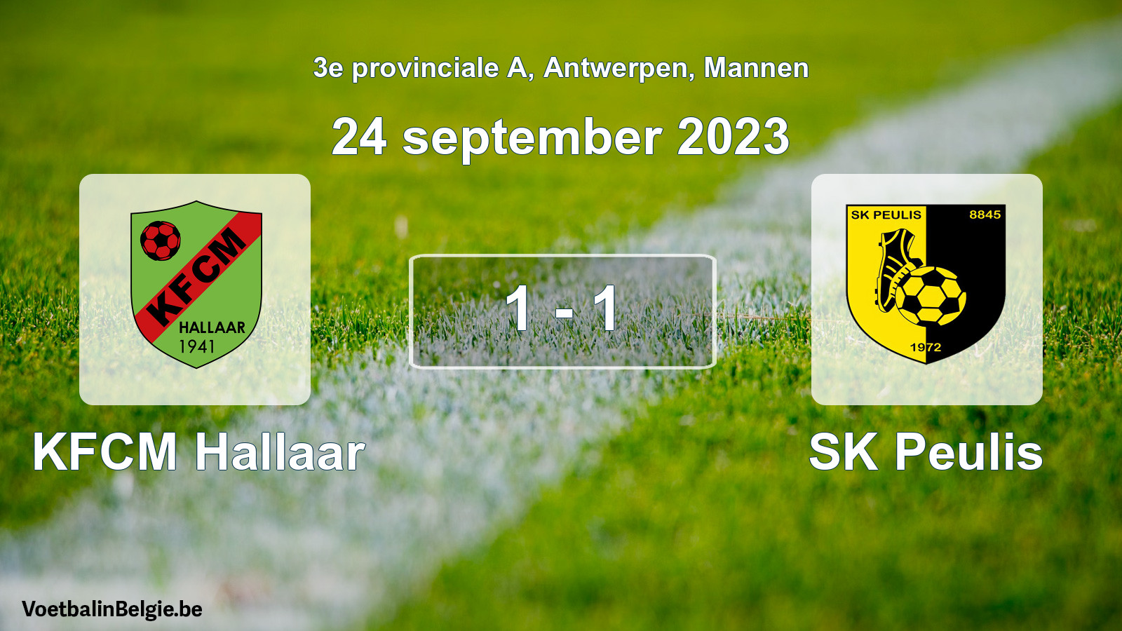 Gespeelde wedstrijd mannenvoetbal: KFCM Hallaar - SK Peulis 1 - 1 (24 september 2023)