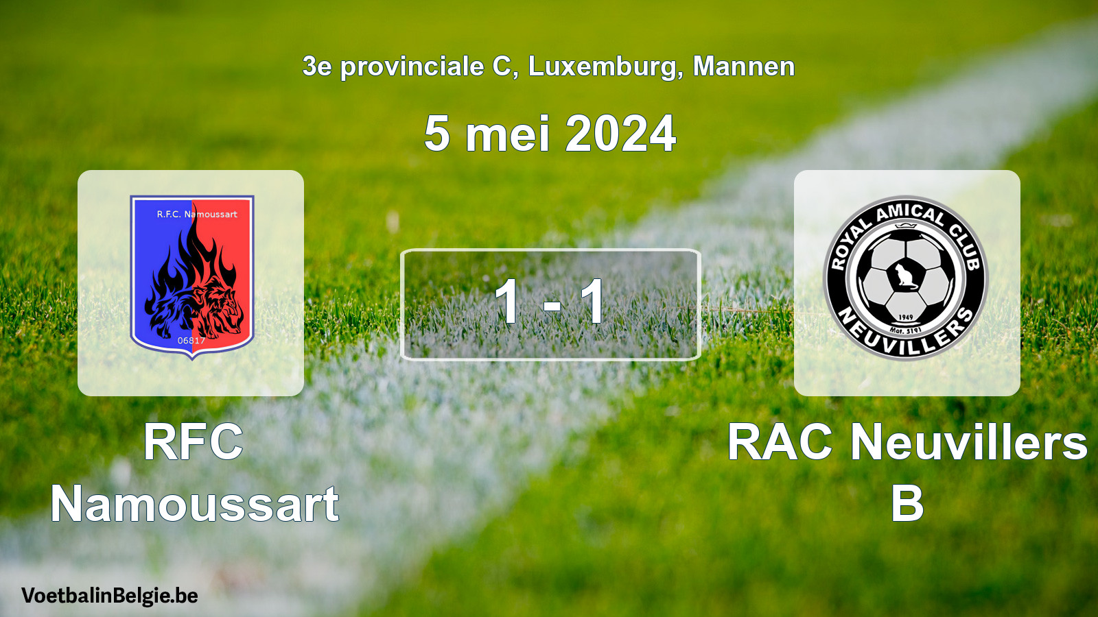 Gespeelde wedstrijd mannenvoetbal: RFC Namoussart - RAC Neuvillers B 1 - 1 (5 mei 2024)