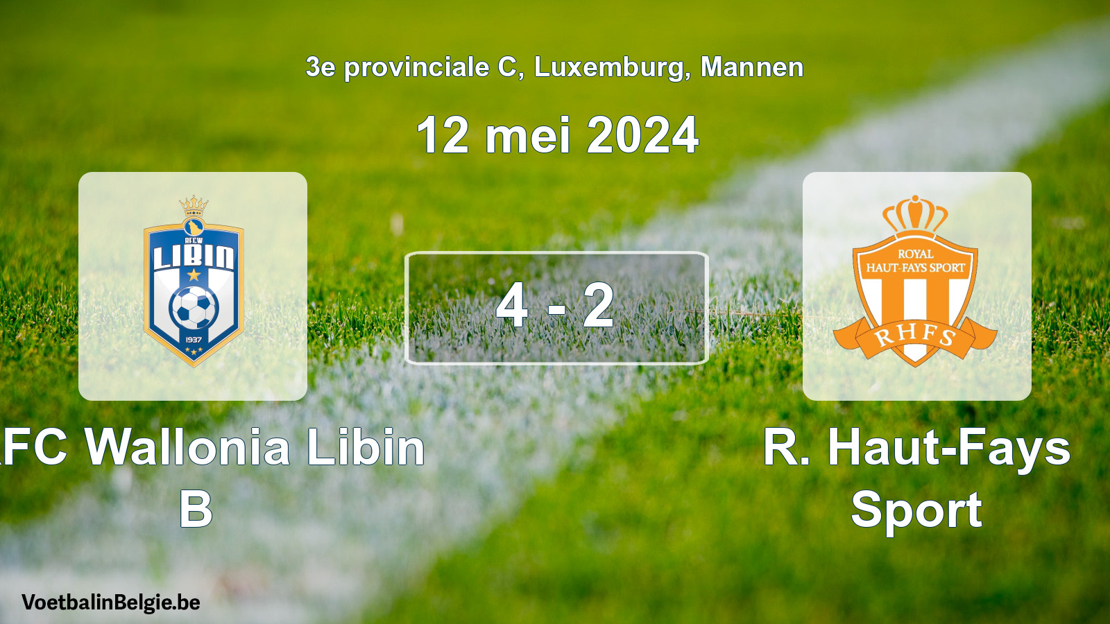 Gespeelde wedstrijd mannenvoetbal: RFC Wallonia Libin B - R. Haut-Fays Sport 4 - 2 (12 mei 2024)