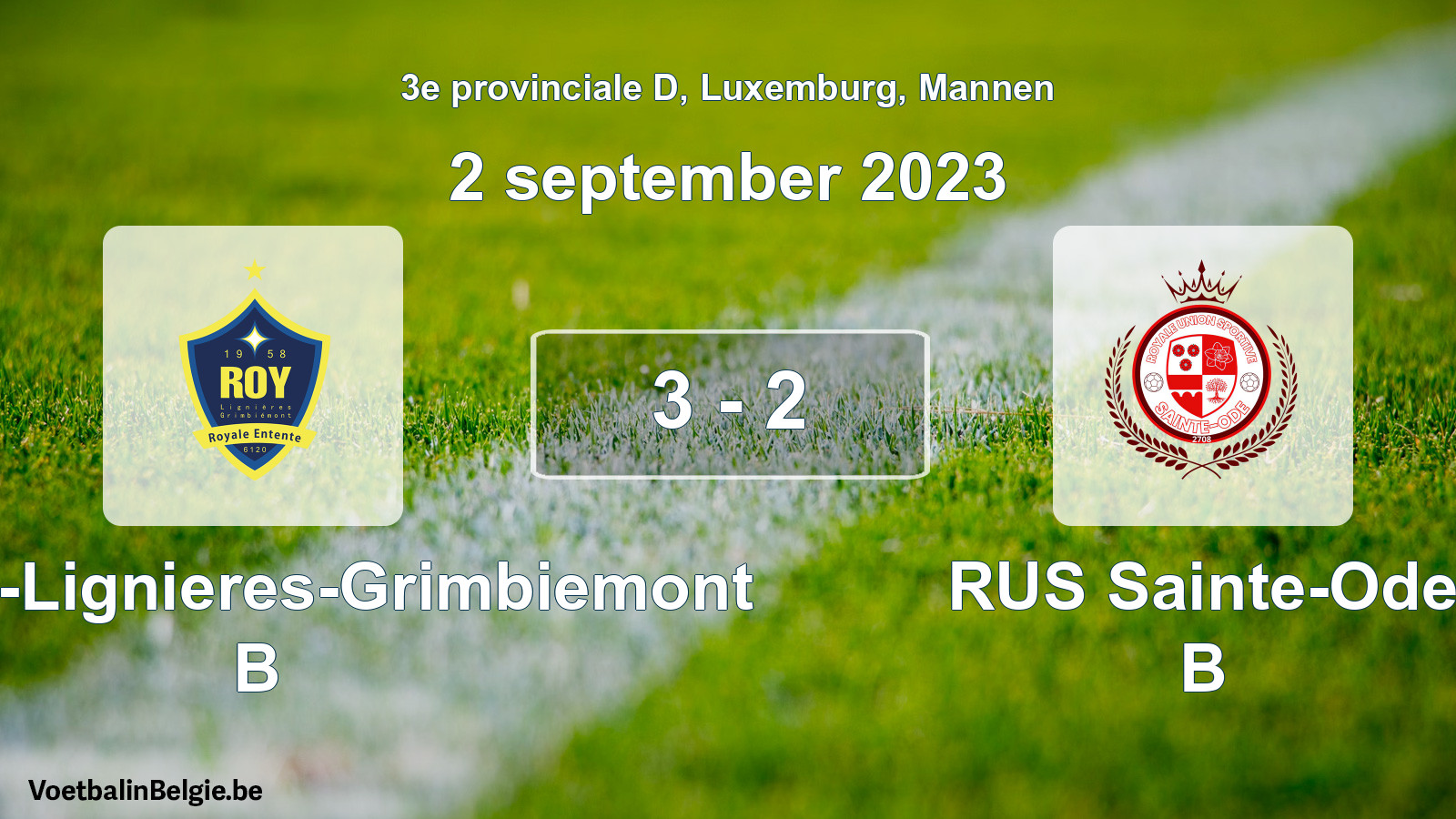 Gespeelde wedstrijd mannenvoetbal: RE Roy-Lignieres-Grimbiemont B - RUS Sainte-Ode B 3 - 2 (2 september 2023)