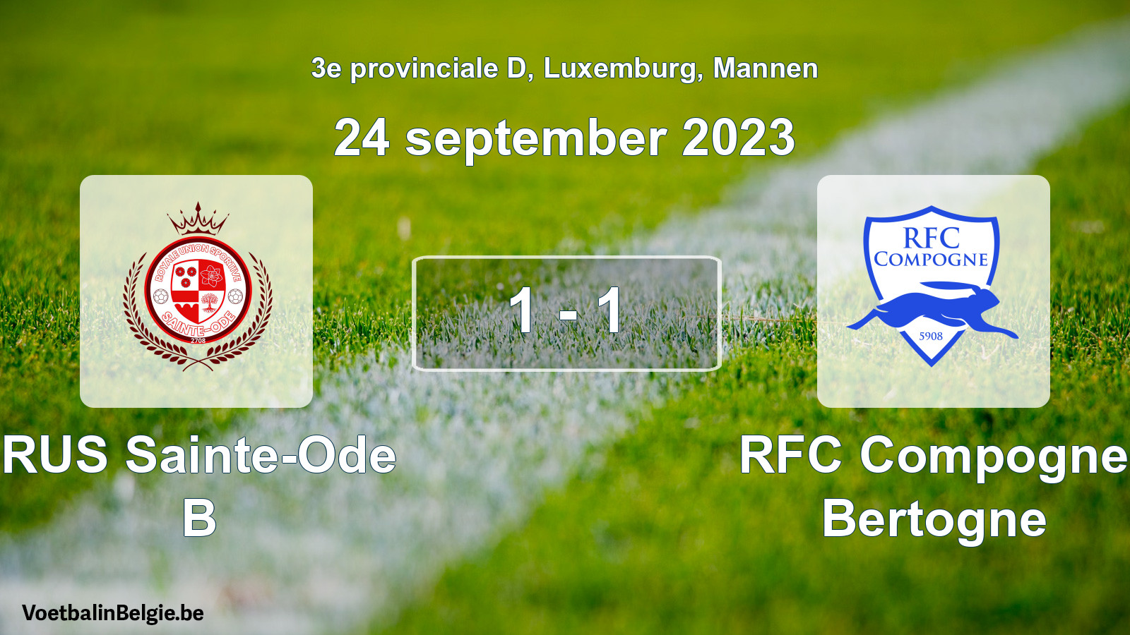 Gespeelde wedstrijd mannenvoetbal: RUS Sainte-Ode B - RFC Compogne Bertogne 1 - 1 (24 september 2023)