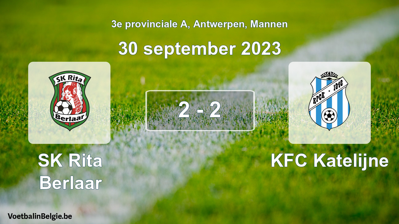 Gespeelde wedstrijd mannenvoetbal: SK Rita Berlaar - KFC Katelijne 2 - 2 (30 september 2023)