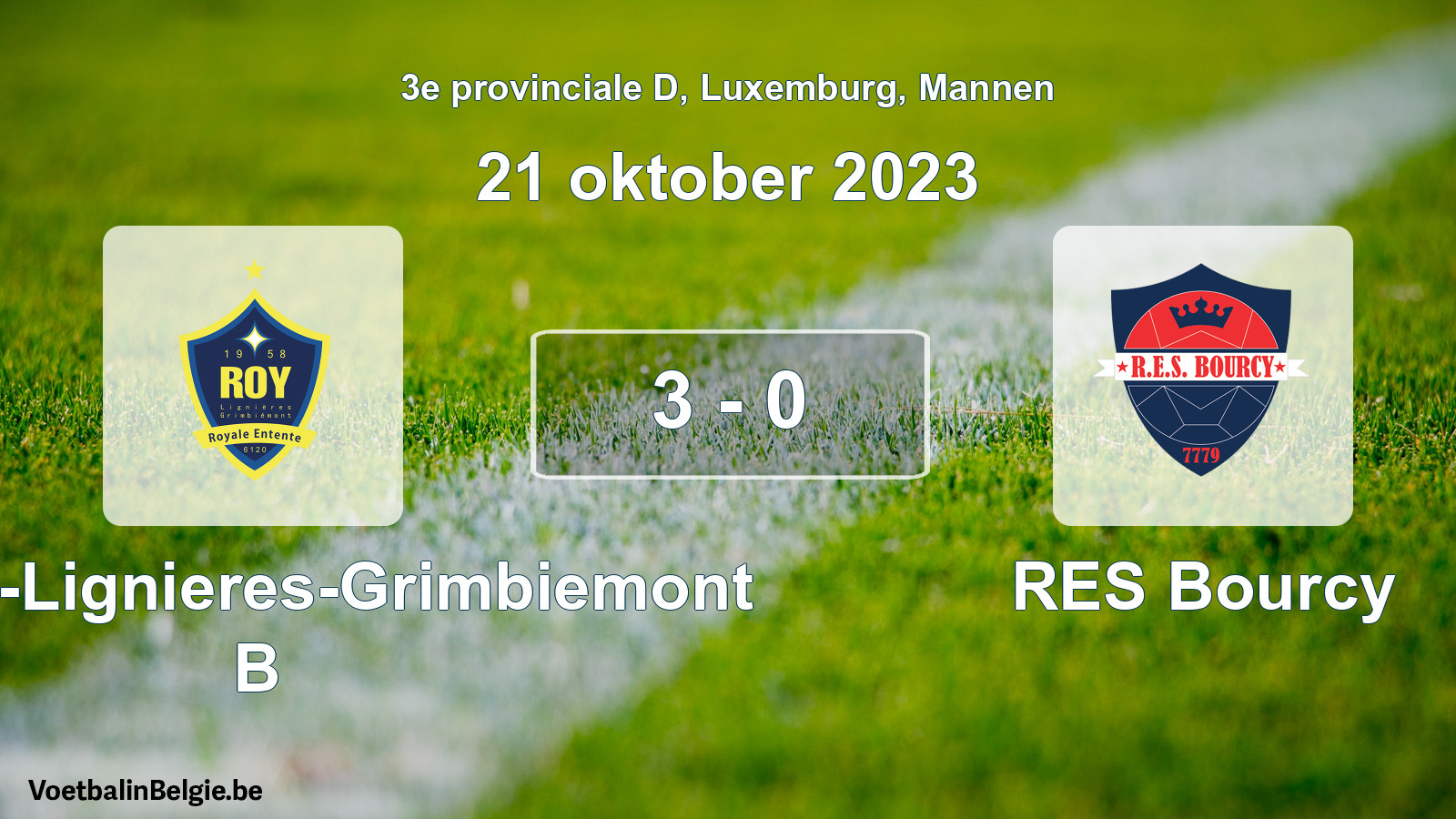 Gespeelde wedstrijd mannenvoetbal: RE Roy-Lignieres-Grimbiemont B - RES Bourcy 3 - 0 (21 oktober 2023)