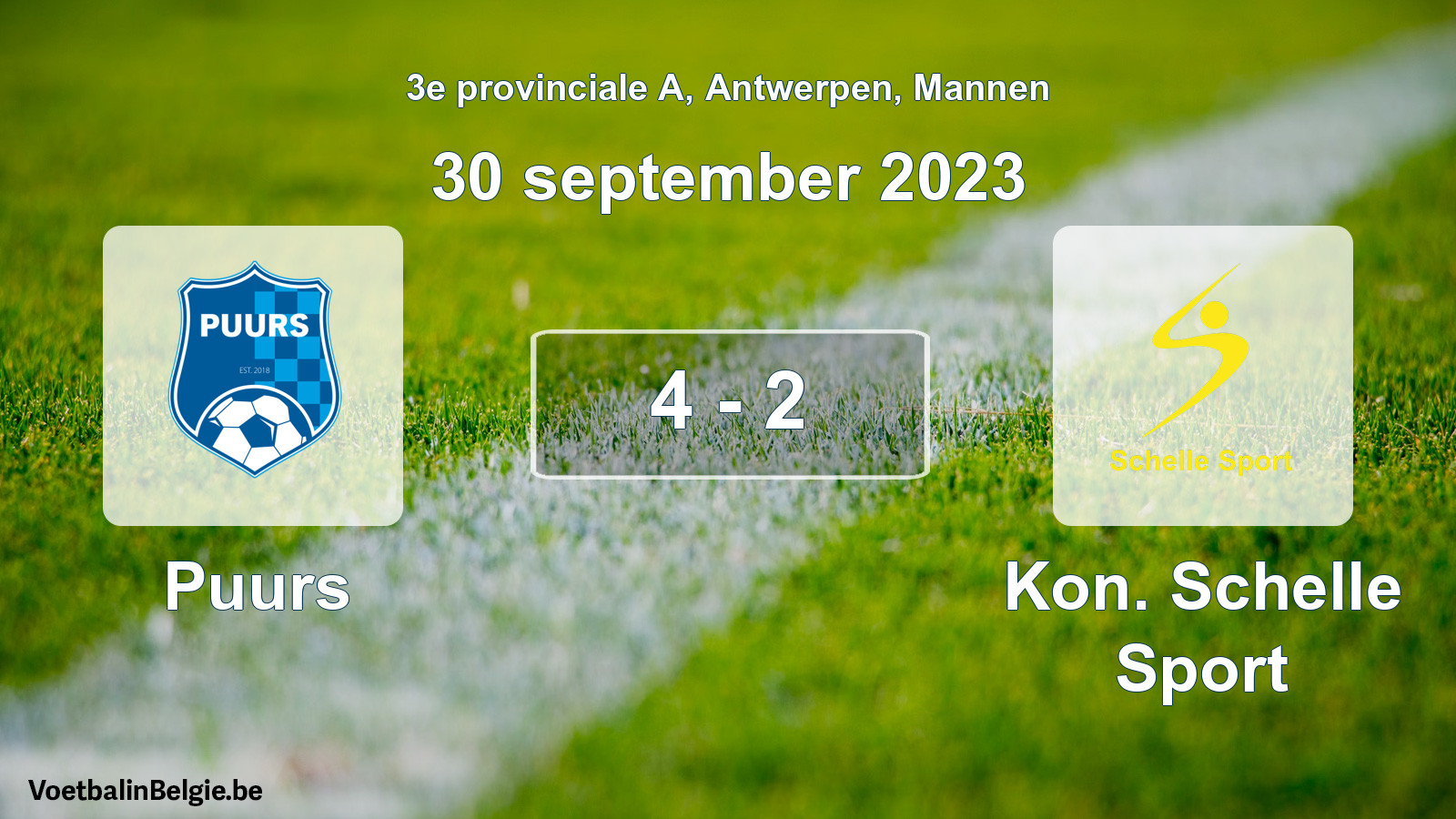 Gespeelde wedstrijd mannenvoetbal: Puurs - Kon. Schelle Sport 4 - 2 (30 september 2023)