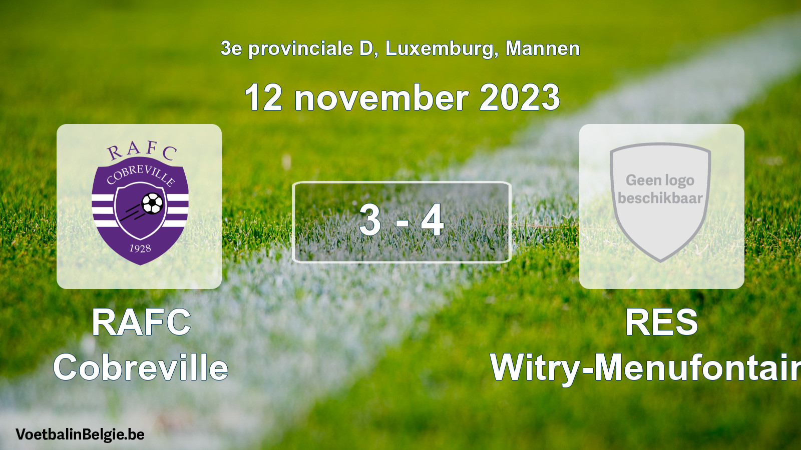 Gespeelde wedstrijd mannenvoetbal: RAFC Cobreville - RES Witry-Menufontaine 3 - 4 (12 november 2023)
