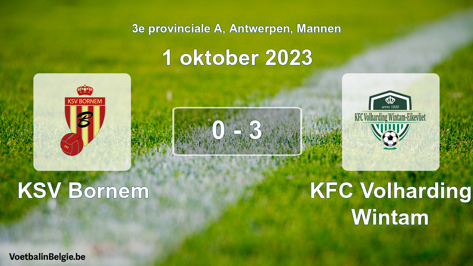 Gespeelde wedstrijd mannenvoetbal: KSV Bornem - KFC Volharding Wintam 0 - 3 (1 oktober 2023)