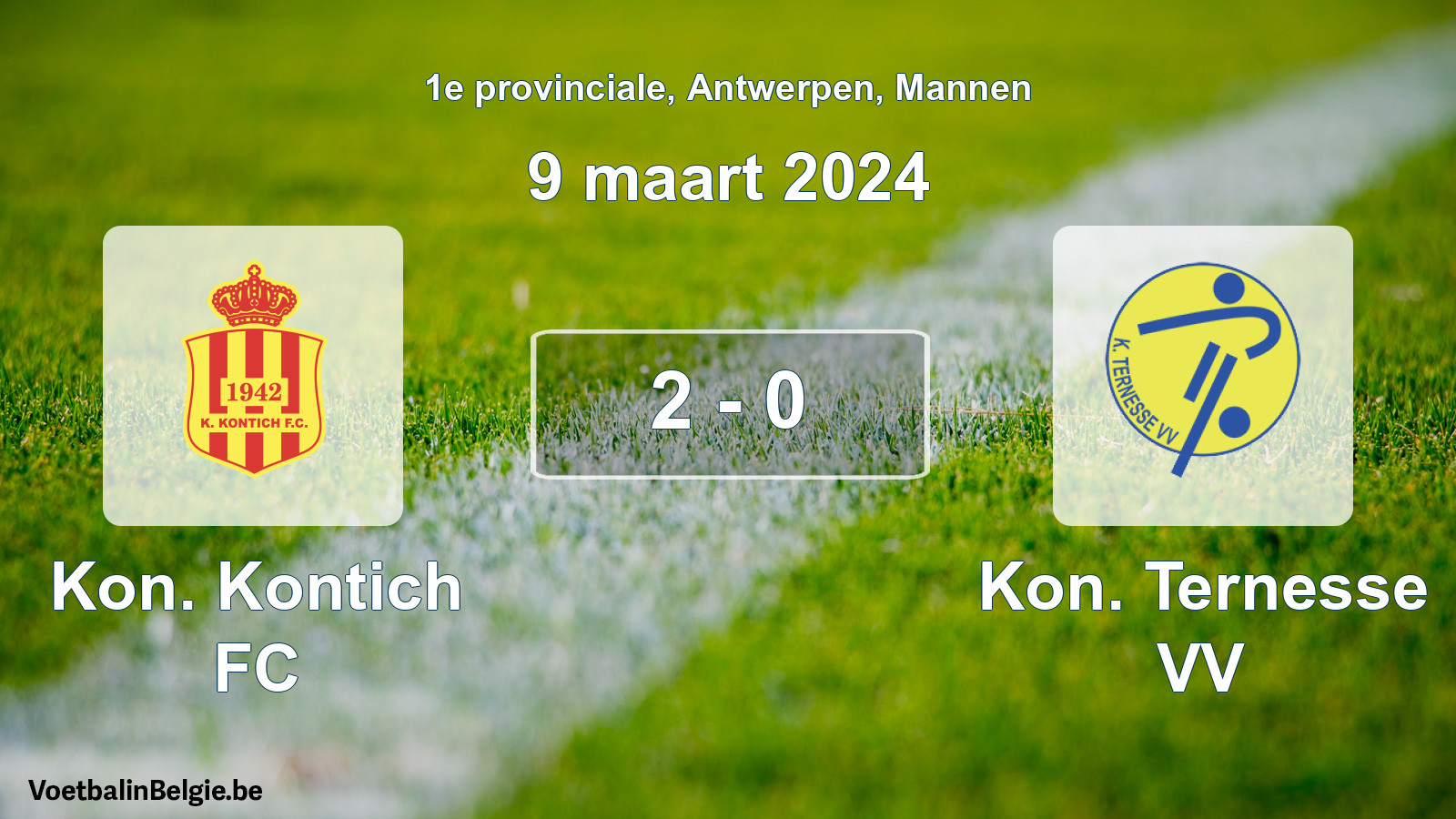 Gespeelde wedstrijd mannenvoetbal: Kon. Kontich FC - Kon. Ternesse VV 2 - 0 (9 maart 2024)