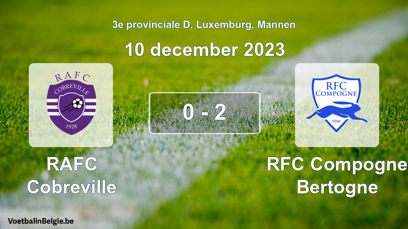 Gespeelde wedstrijd mannenvoetbal: RAFC Cobreville - RFC Compogne Bertogne 0 - 2 (10 december 2023)