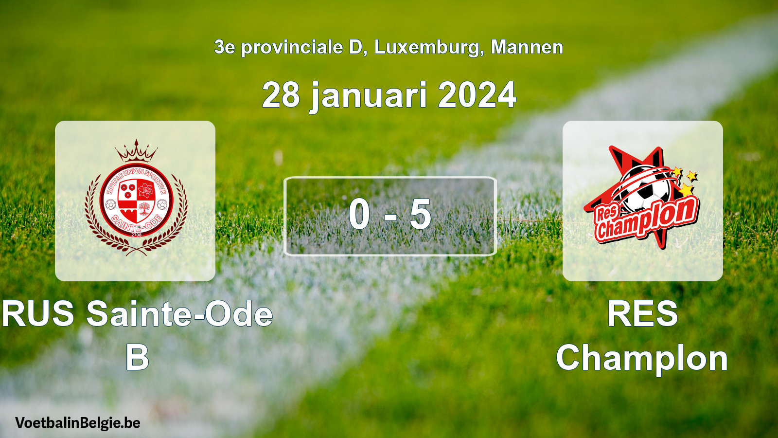 Gespeelde wedstrijd mannenvoetbal: RUS Sainte-Ode B - RES Champlon 0 - 5 (28 januari 2024)