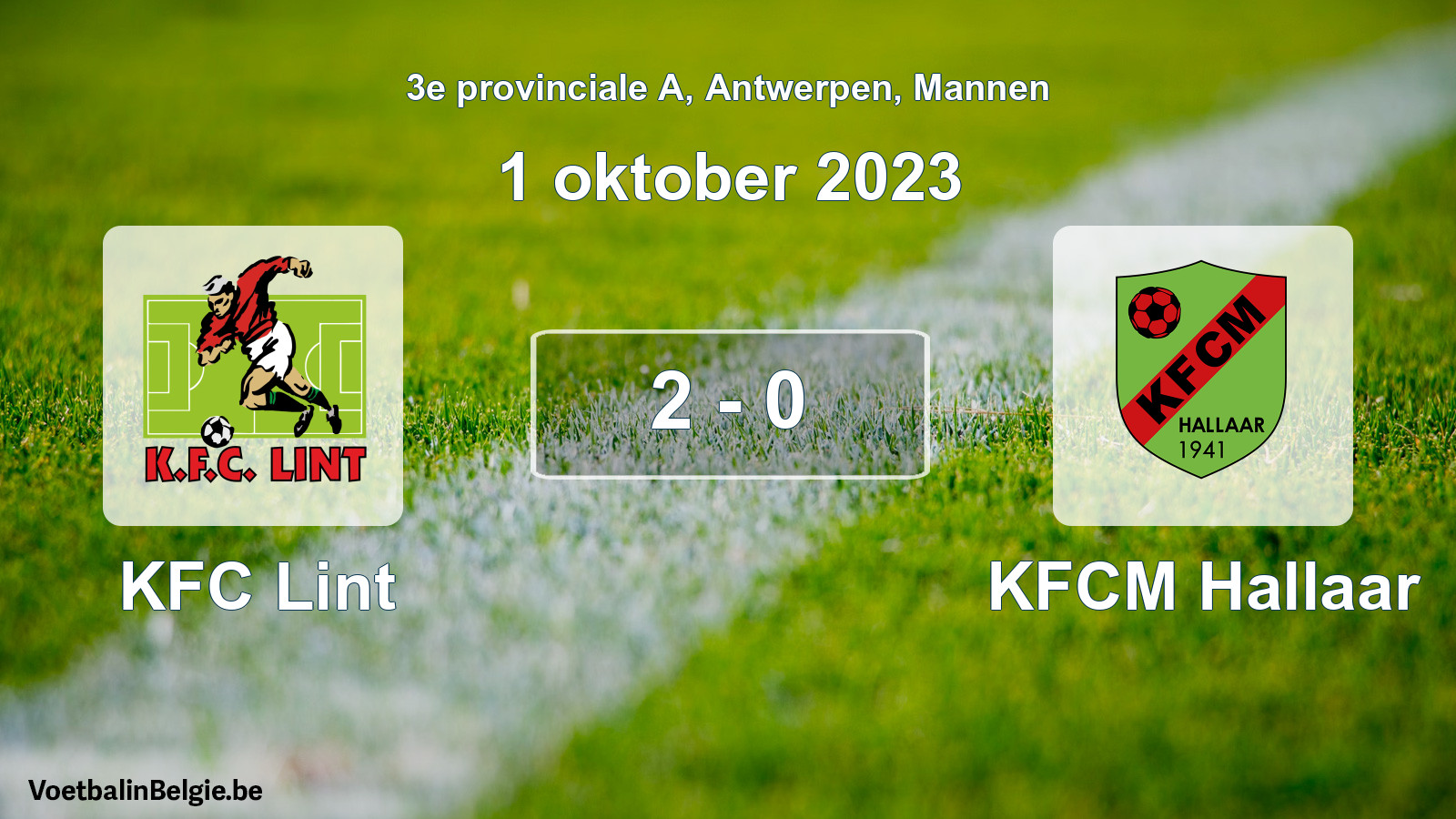 Gespeelde wedstrijd mannenvoetbal: KFC Lint - KFCM Hallaar 2 - 0 (1 oktober 2023)