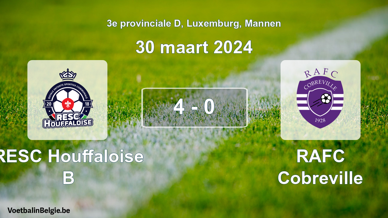 Gespeelde wedstrijd mannenvoetbal: RESC Houffaloise B - RAFC Cobreville 4 - 0 (30 maart 2024)