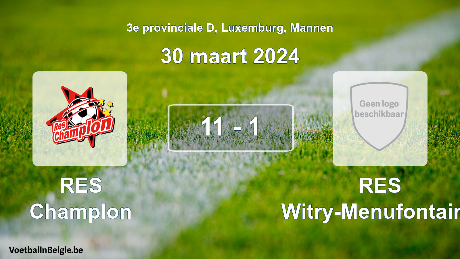 Gespeelde wedstrijd mannenvoetbal: RES Champlon - RES Witry-Menufontaine 11 - 1 (30 maart 2024)