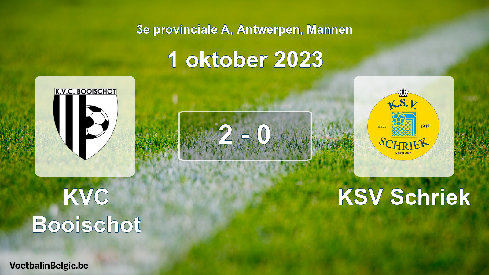 Gespeelde wedstrijd mannenvoetbal: KVC Booischot - KSV Schriek 2 - 0 (1 oktober 2023)