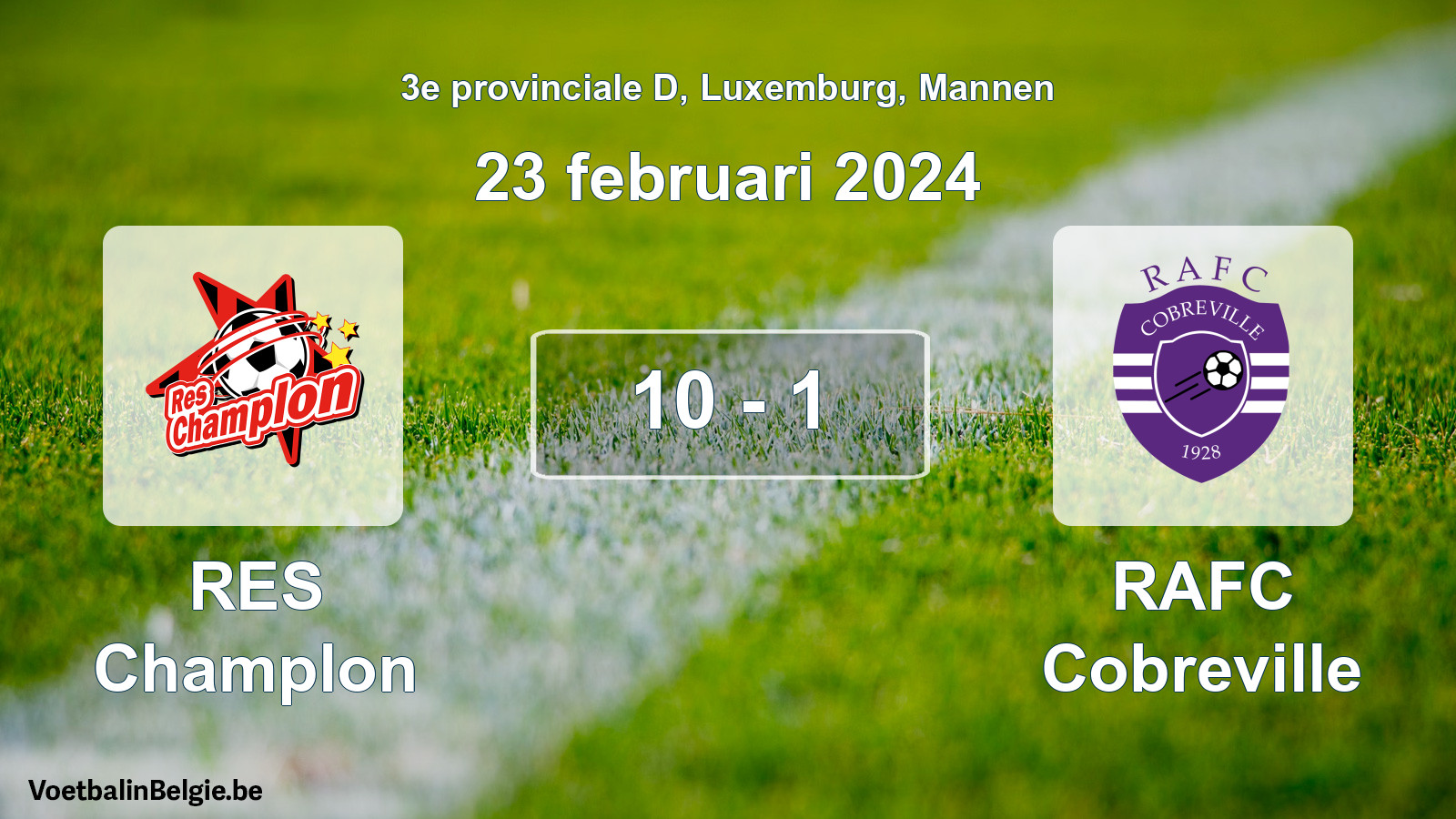 Gespeelde wedstrijd mannenvoetbal: RES Champlon - RAFC Cobreville 10 - 1 (23 februari 2024)