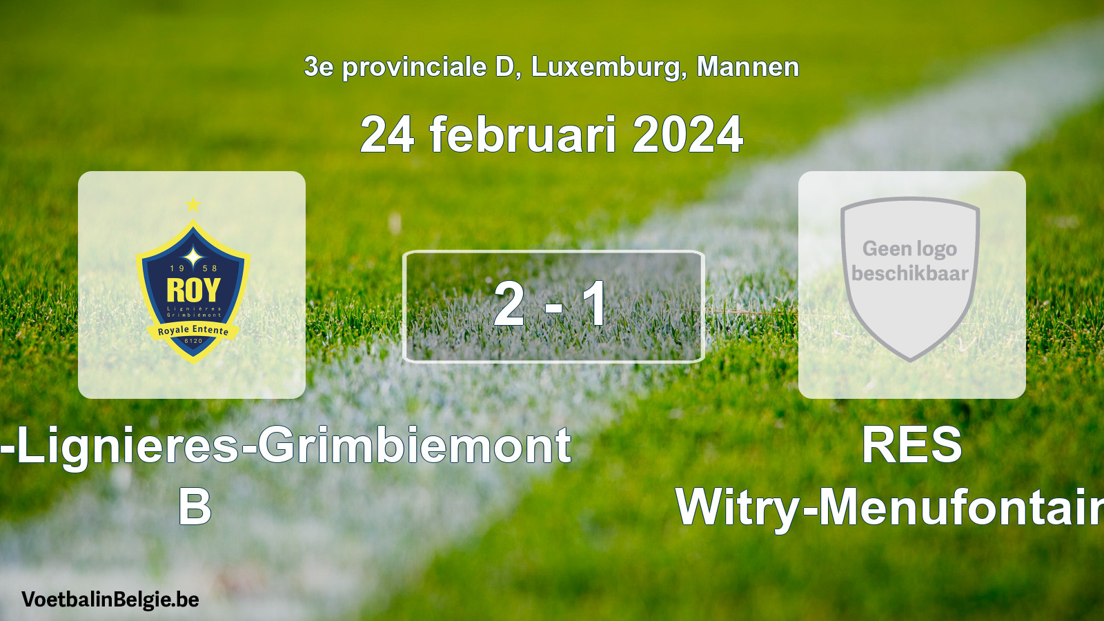 Gespeelde wedstrijd mannenvoetbal: RE Roy-Lignieres-Grimbiemont B - RES Witry-Menufontaine 2 - 1 (24 februari 2024)