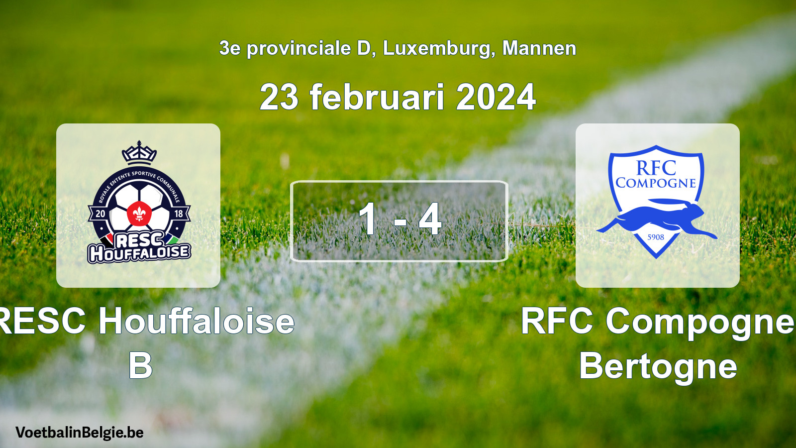 Gespeelde wedstrijd mannenvoetbal: RESC Houffaloise B - RFC Compogne Bertogne 1 - 4 (23 februari 2024)