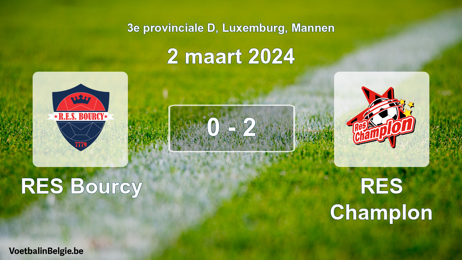 Gespeelde wedstrijd mannenvoetbal: RES Bourcy - RES Champlon 0 - 2 (2 maart 2024)