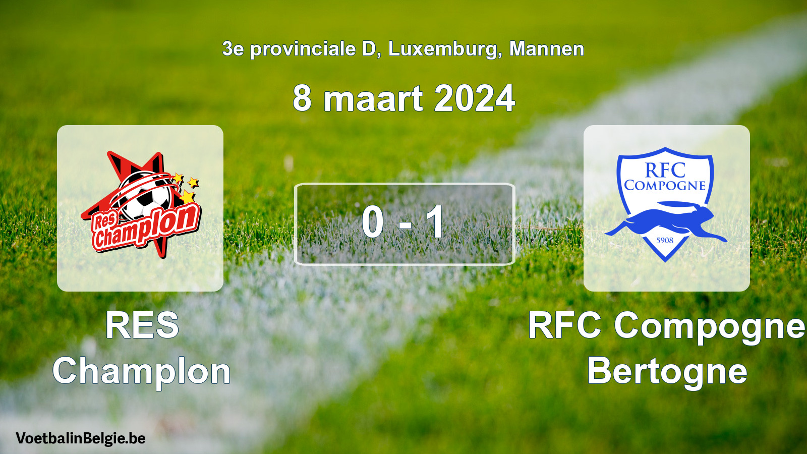Gespeelde wedstrijd mannenvoetbal: RES Champlon - RFC Compogne Bertogne 0 - 1 (8 maart 2024)