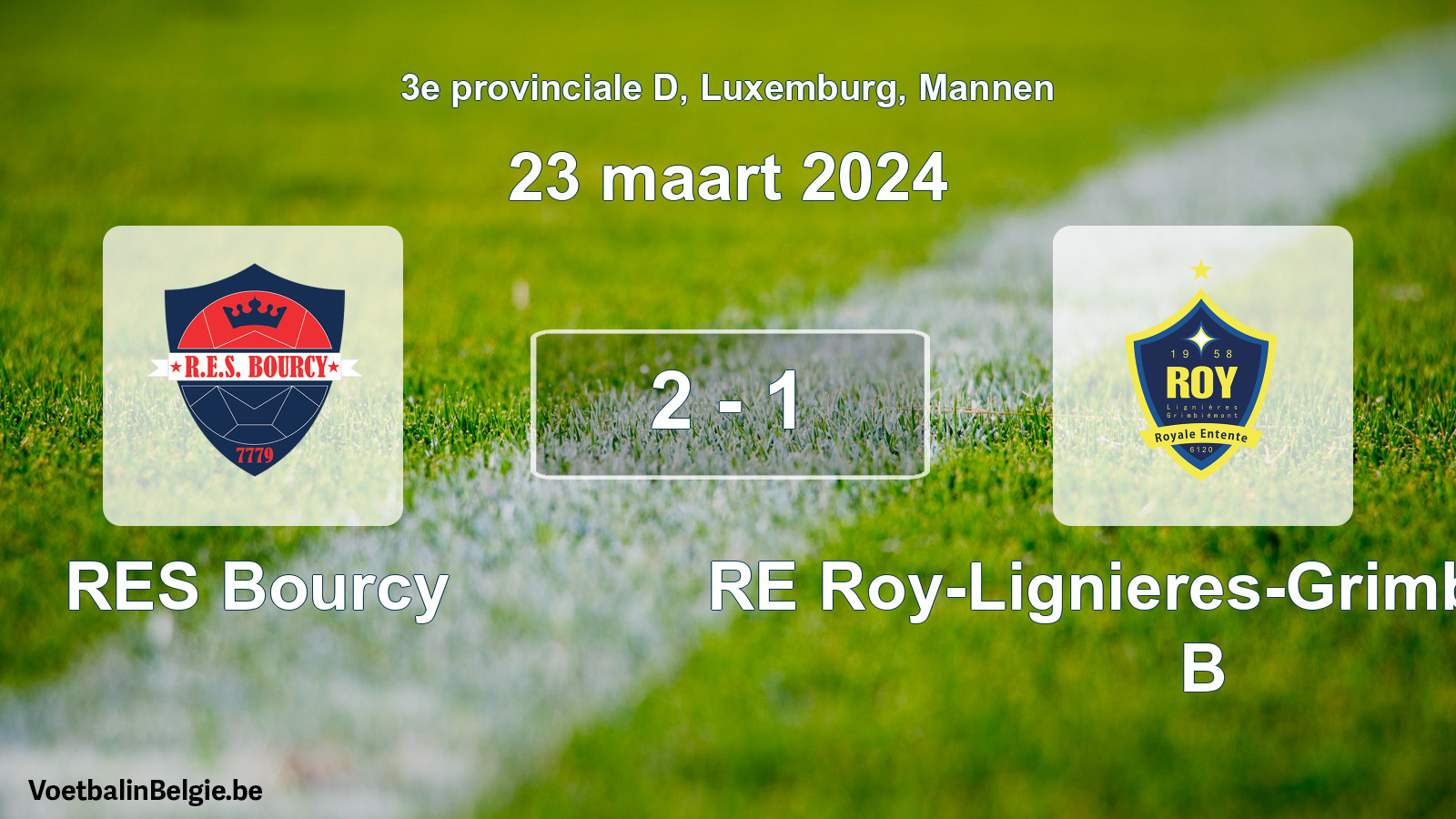 Gespeelde wedstrijd mannenvoetbal: RES Bourcy - RE Roy-Lignieres-Grimbiemont B 2 - 1 (23 maart 2024)