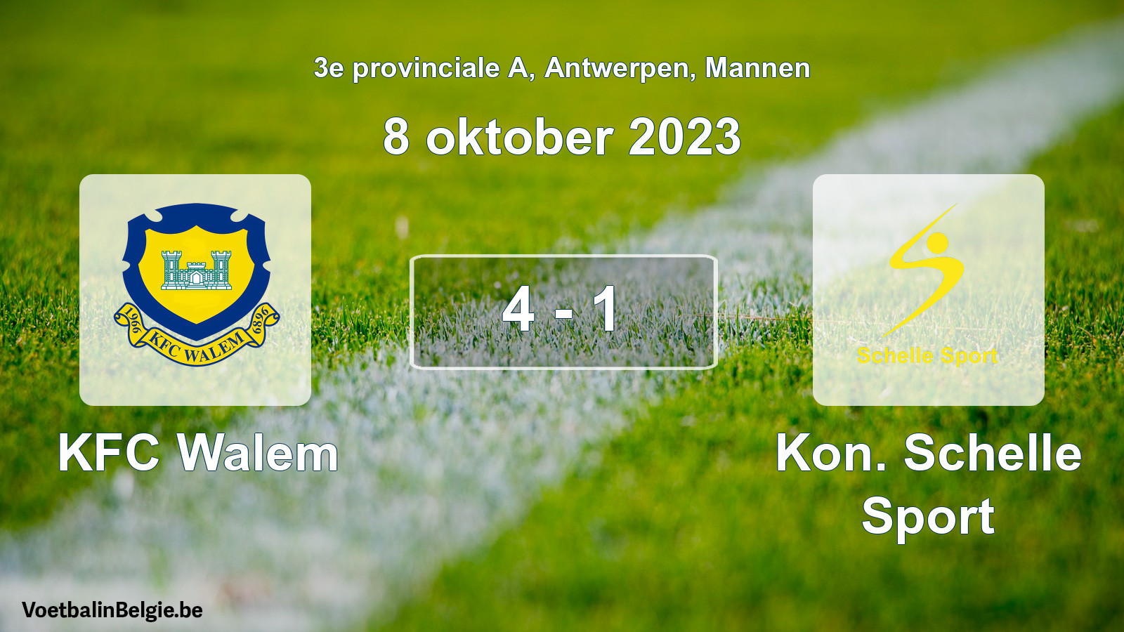 Gespeelde wedstrijd mannenvoetbal: KFC Walem - Kon. Schelle Sport 4 - 1 (8 oktober 2023)
