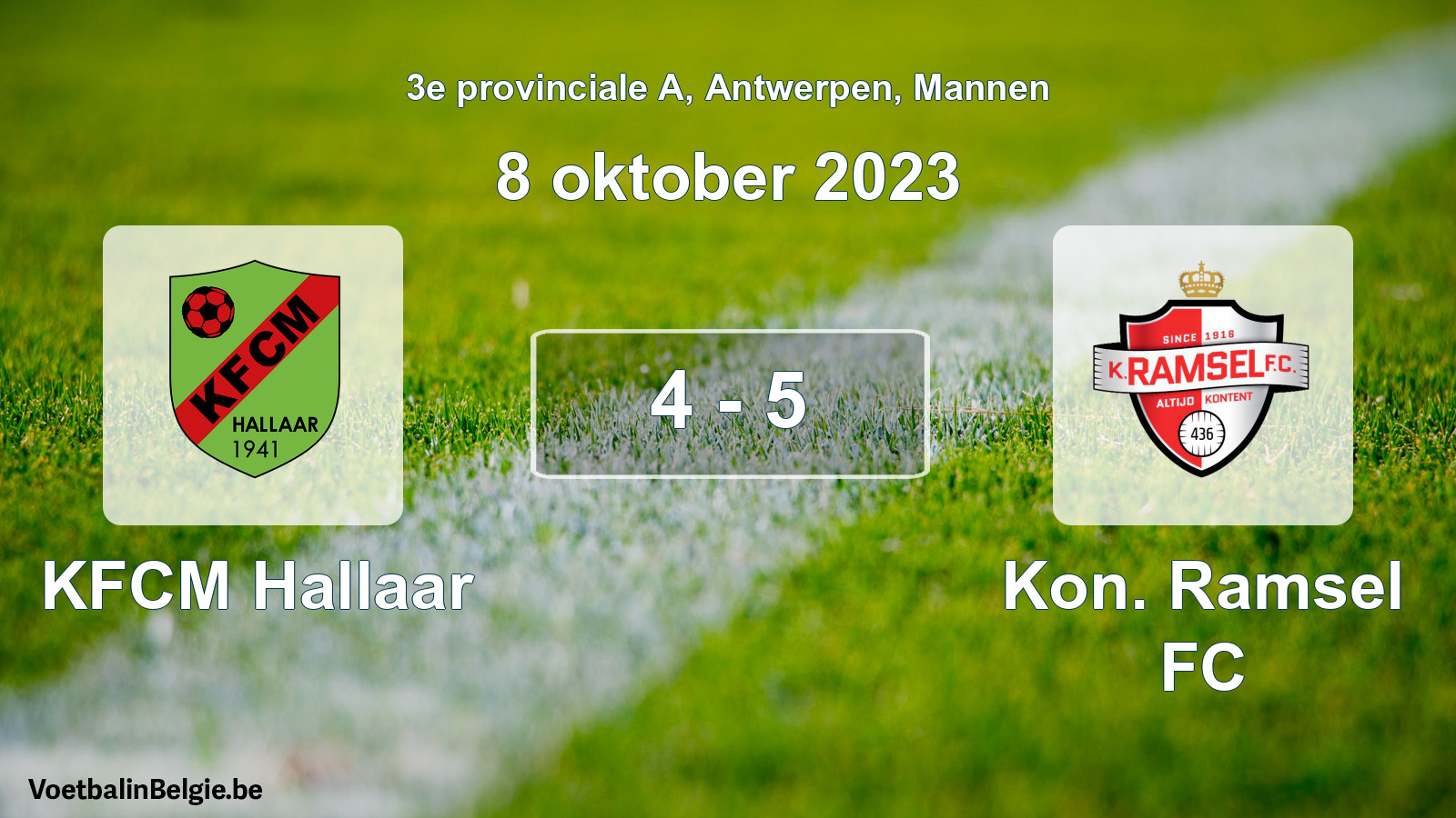 Gespeelde wedstrijd mannenvoetbal: KFCM Hallaar - Kon. Ramsel FC 4 - 5 (8 oktober 2023)