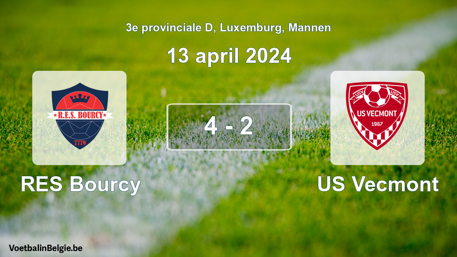 Gespeelde wedstrijd mannenvoetbal: RES Bourcy - US Vecmont 4 - 2 (13 april 2024)