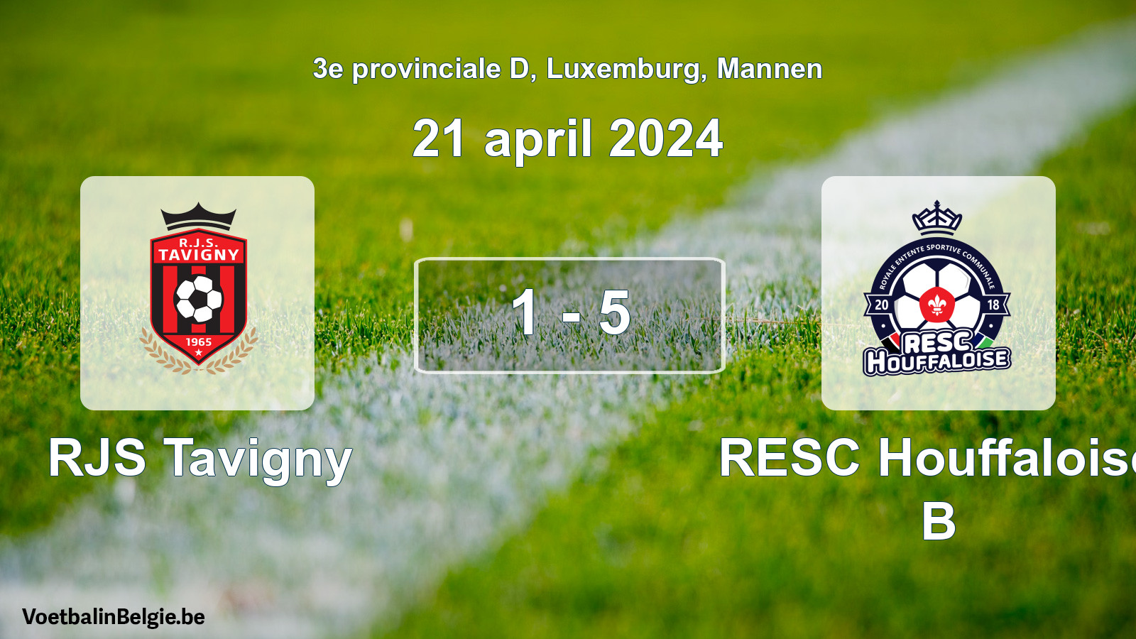 Gespeelde wedstrijd mannenvoetbal: RJS Tavigny - RESC Houffaloise B 1 - 5 (21 april 2024)