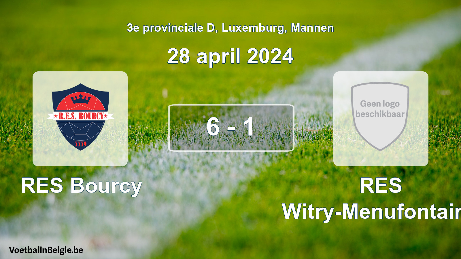 Gespeelde wedstrijd mannenvoetbal: RES Bourcy - RES Witry-Menufontaine 6 - 1 (28 april 2024)