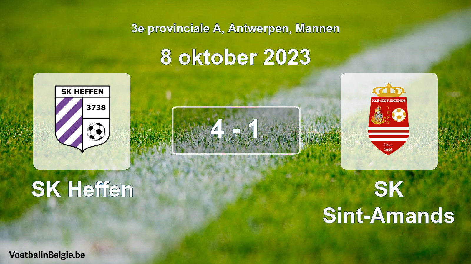 Gespeelde wedstrijd mannenvoetbal: SK Heffen - SK Sint-Amands 4 - 1 (8 oktober 2023)