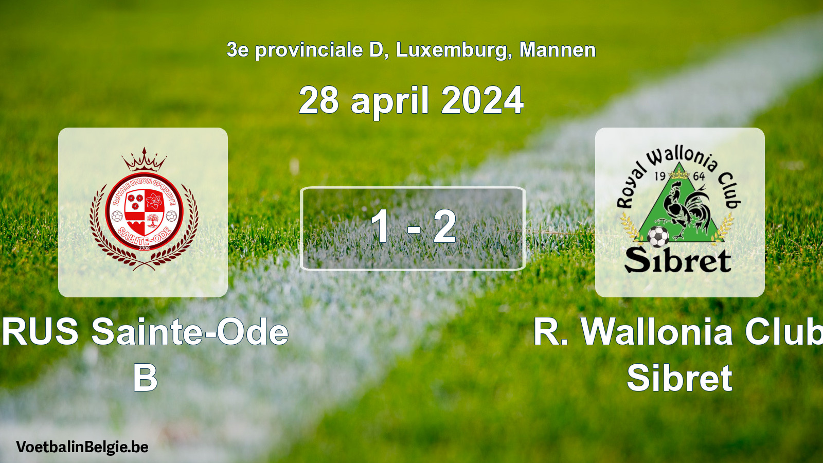 Gespeelde wedstrijd mannenvoetbal: RUS Sainte-Ode B - R. Wallonia Club Sibret 1 - 2 (28 april 2024)