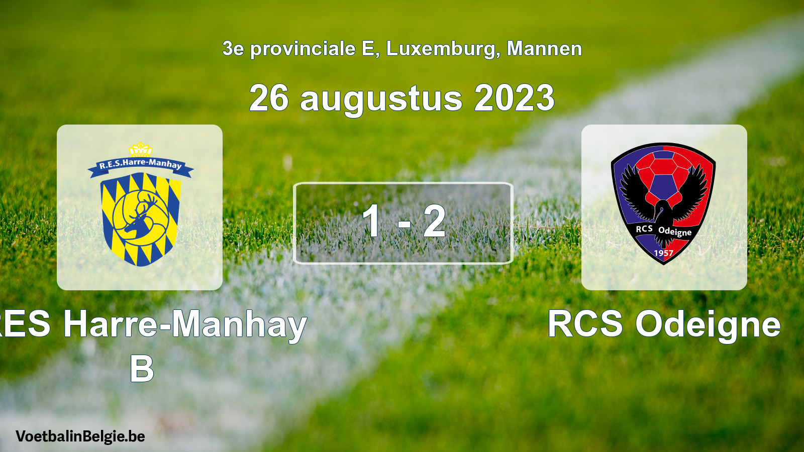 Gespeelde wedstrijd mannenvoetbal: RES Harre-Manhay B - RCS Odeigne 1 - 2 (26 augustus 2023)