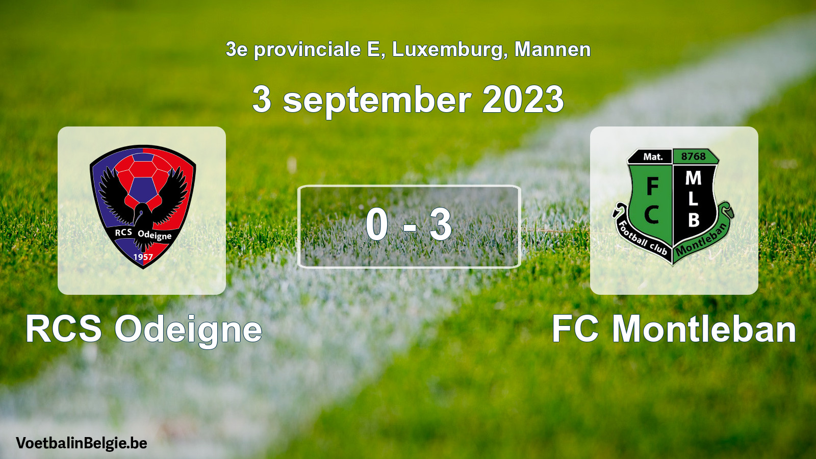 Gespeelde wedstrijd mannenvoetbal: RCS Odeigne - FC Montleban 0 - 3 (3 september 2023)