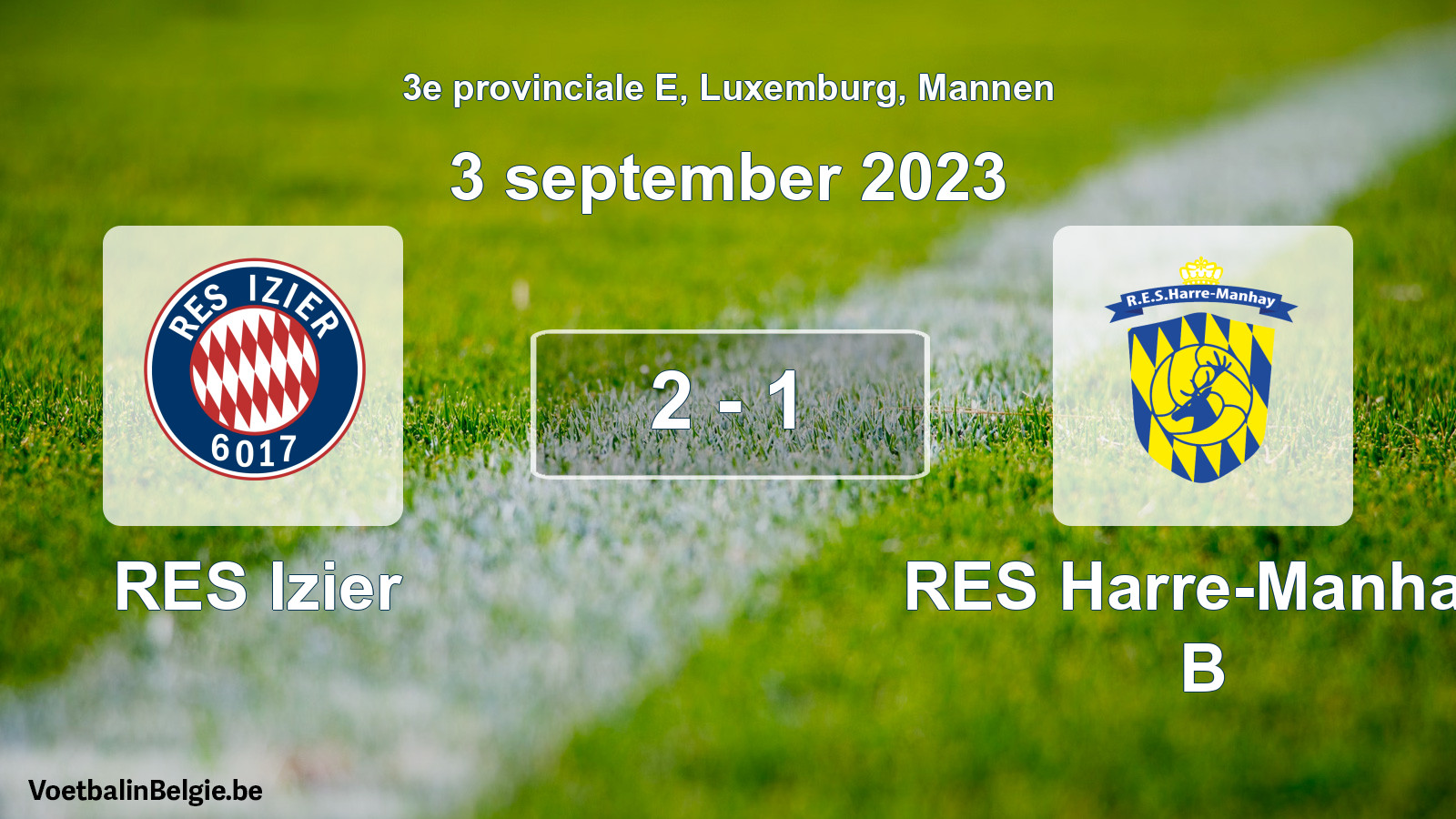 Gespeelde wedstrijd mannenvoetbal: RES Izier - RES Harre-Manhay B 2 - 1 (3 september 2023)