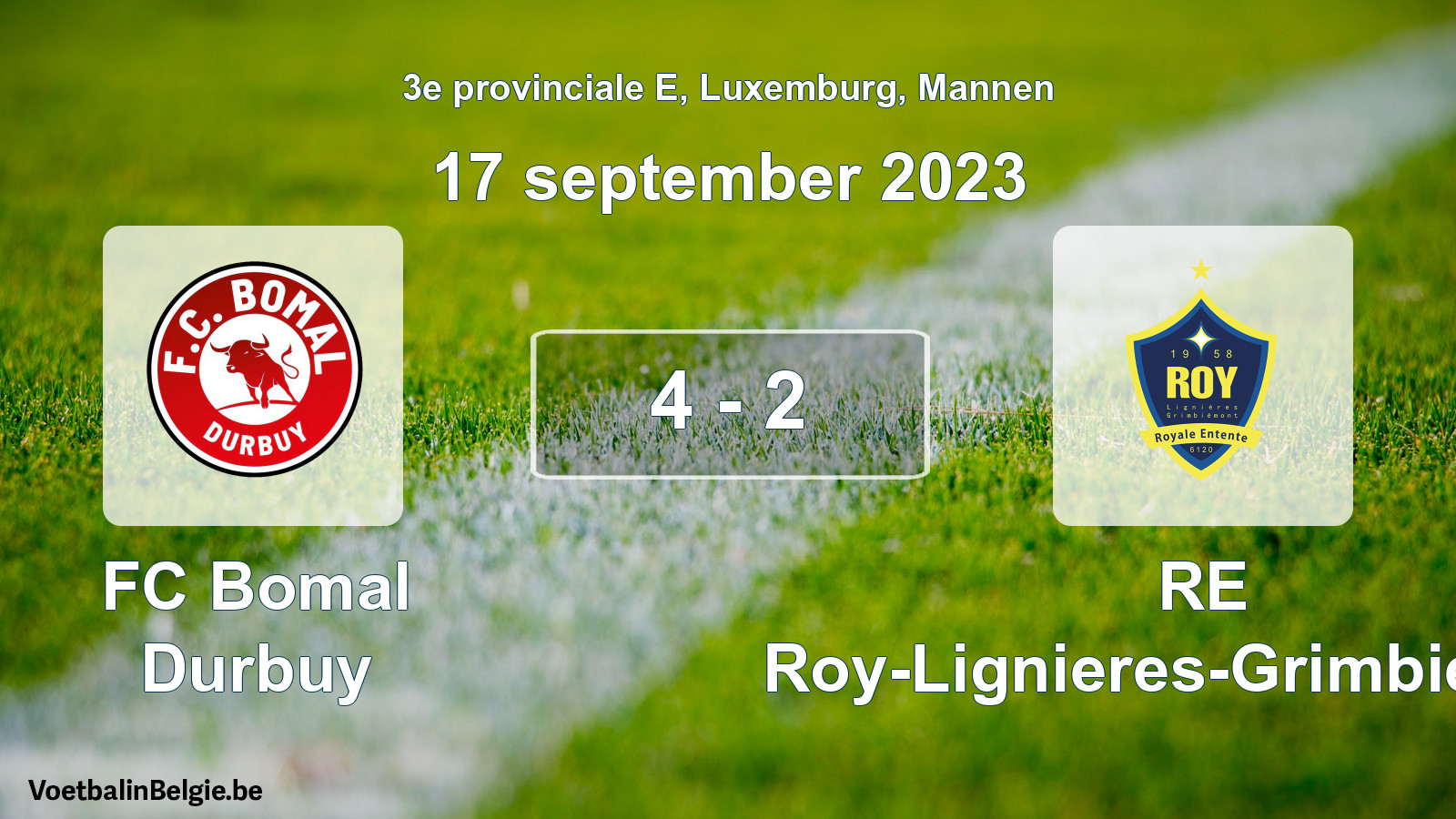 Gespeelde wedstrijd mannenvoetbal: FC Bomal Durbuy - RE Roy-Lignieres-Grimbiemont 4 - 2 (17 september 2023)