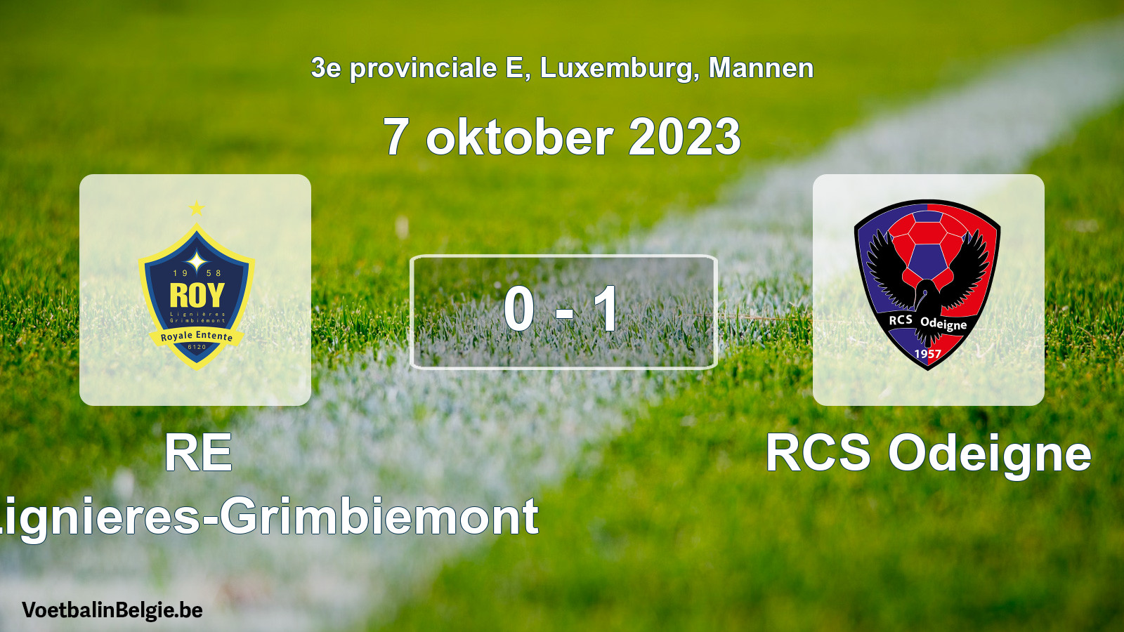 Gespeelde wedstrijd mannenvoetbal: RE Roy-Lignieres-Grimbiemont - RCS Odeigne 0 - 1 (7 oktober 2023)