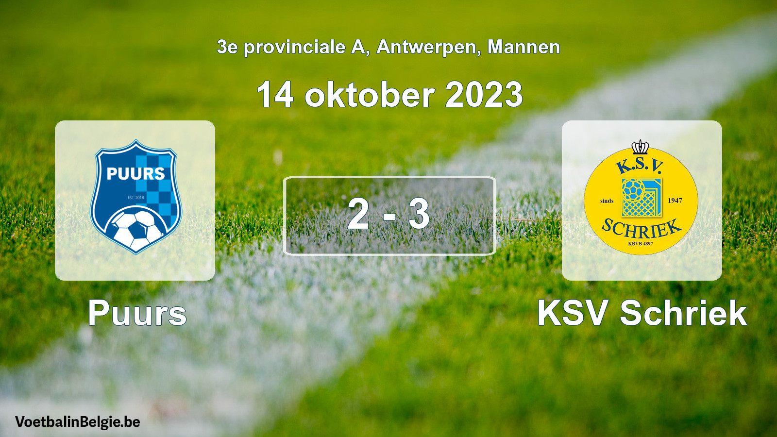 Gespeelde wedstrijd mannenvoetbal: Puurs - KSV Schriek 2 - 3 (14 oktober 2023)
