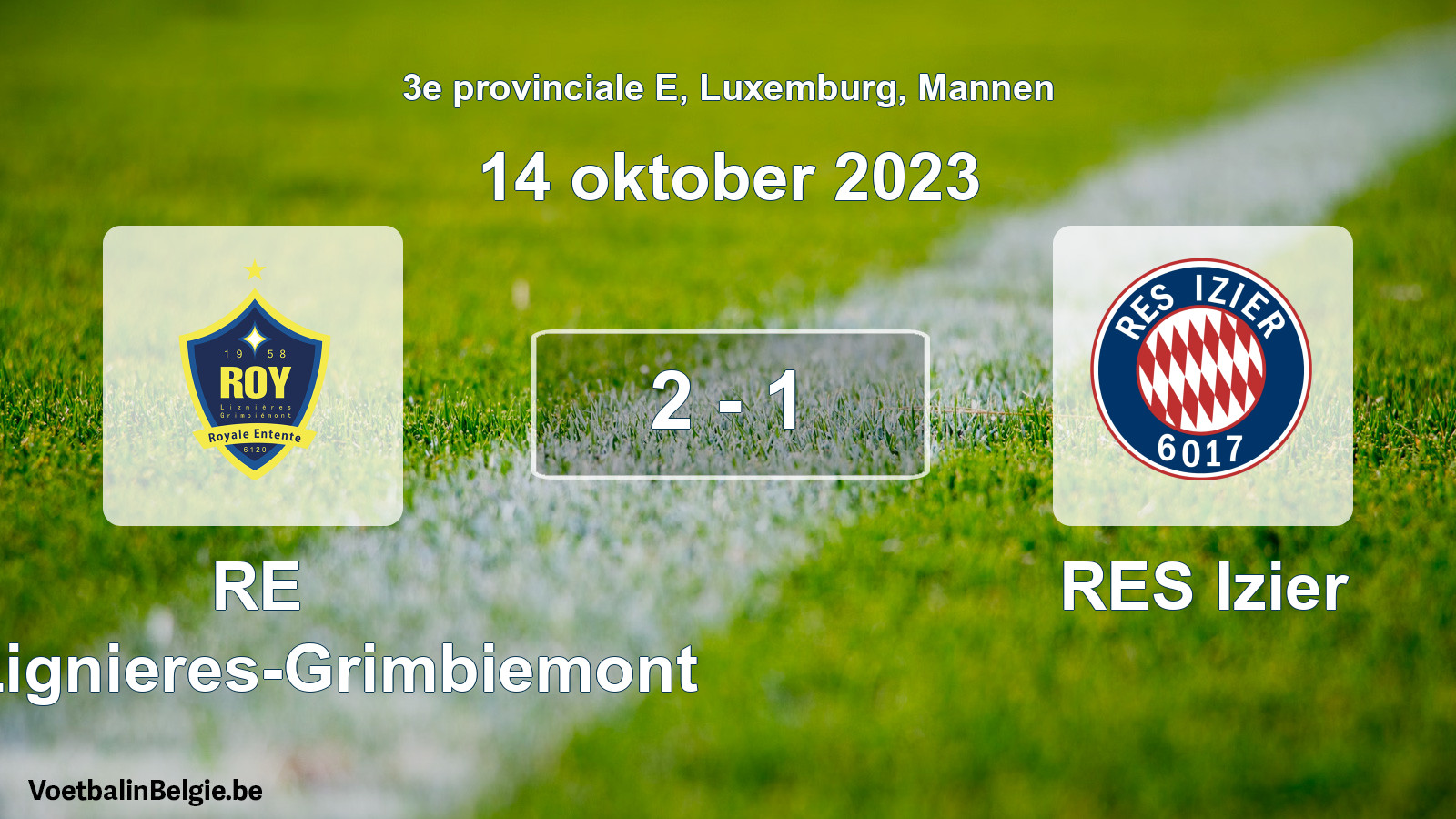 Gespeelde wedstrijd mannenvoetbal: RE Roy-Lignieres-Grimbiemont - RES Izier 2 - 1 (14 oktober 2023)