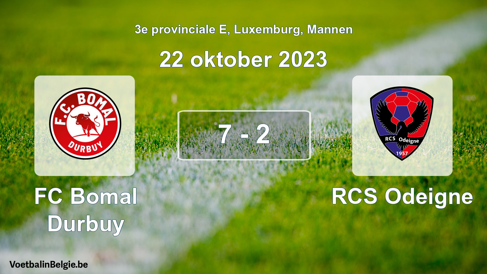 Gespeelde wedstrijd mannenvoetbal: FC Bomal Durbuy - RCS Odeigne 7 - 2 (22 oktober 2023)