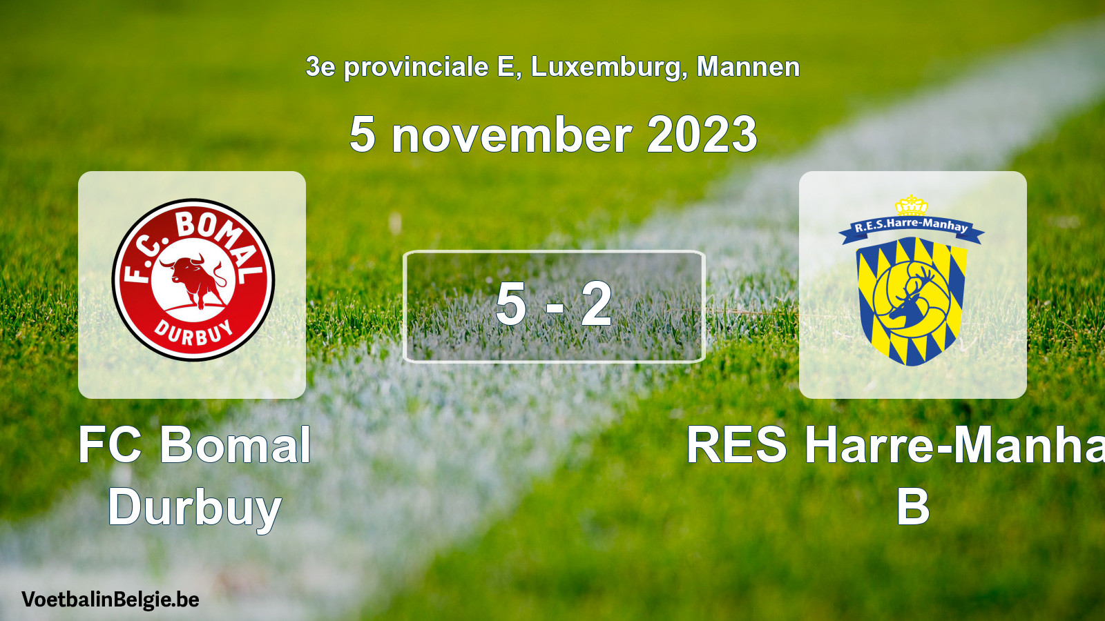 Gespeelde wedstrijd mannenvoetbal: FC Bomal Durbuy - RES Harre-Manhay B 5 - 2 (5 november 2023)