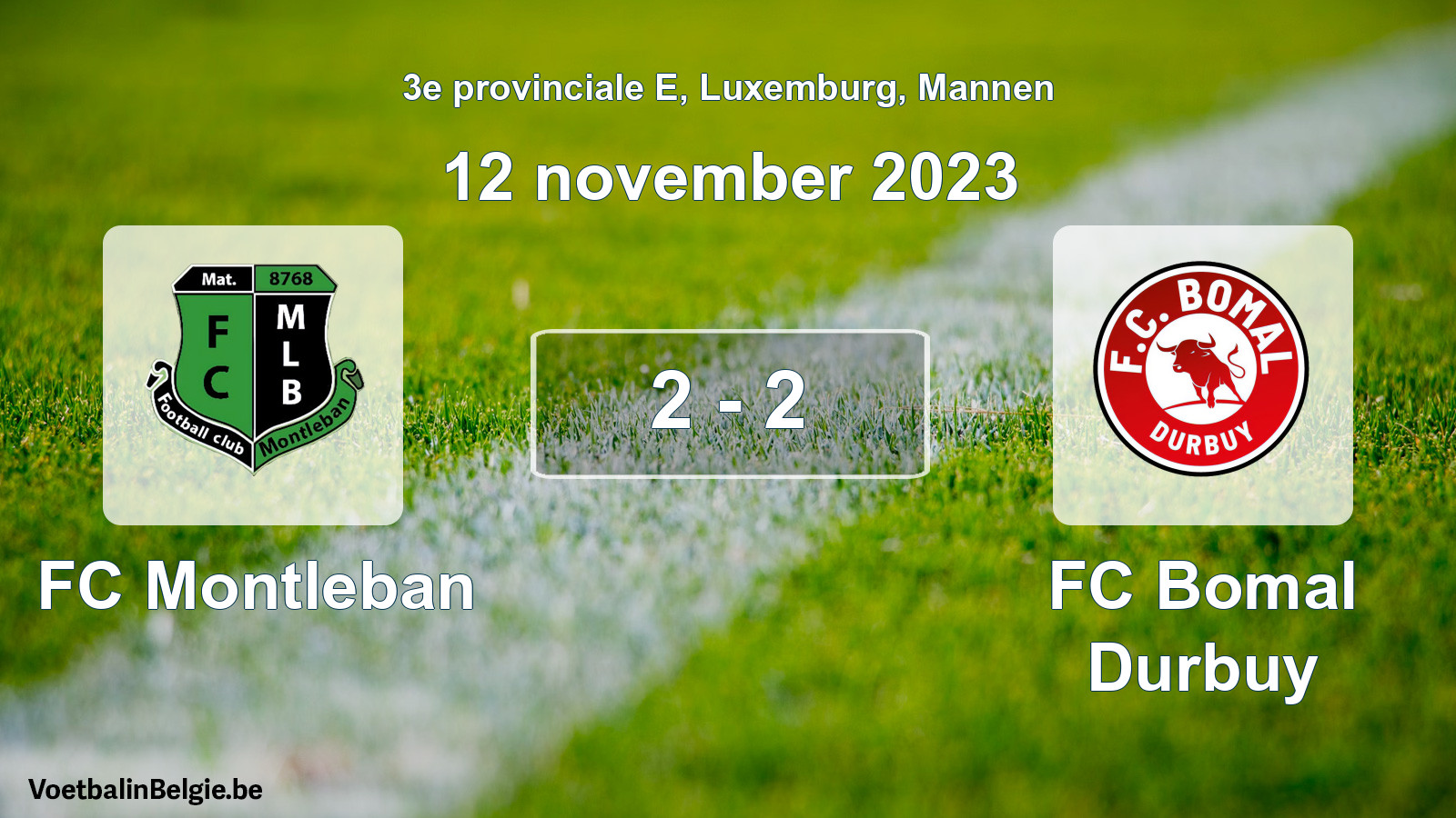 Gespeelde wedstrijd mannenvoetbal: FC Montleban - FC Bomal Durbuy 2 - 2 (12 november 2023)