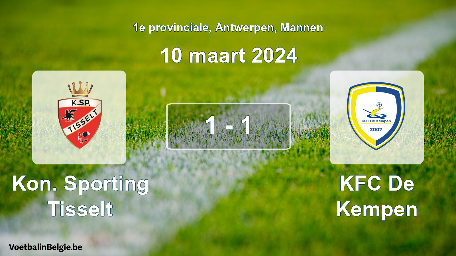 Gespeelde wedstrijd mannenvoetbal: Kon. Sporting Tisselt - KFC De Kempen 1 - 1 (10 maart 2024)