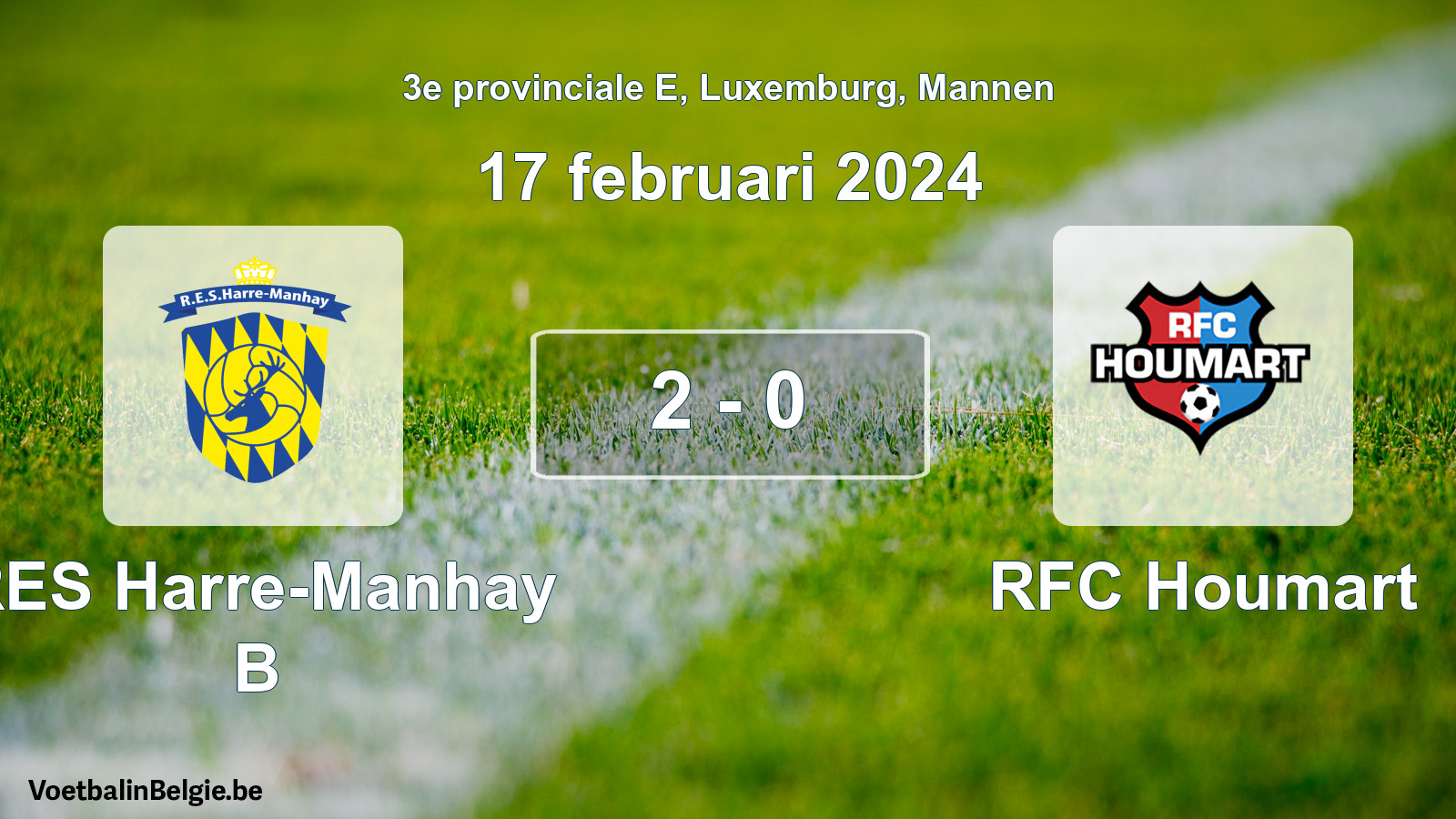 Gespeelde wedstrijd mannenvoetbal: RES Harre-Manhay B - RFC Houmart 2 - 0 (17 februari 2024)