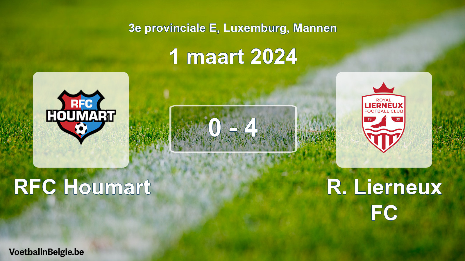 Gespeelde wedstrijd mannenvoetbal: RFC Houmart - R. Lierneux FC 0 - 4 (1 maart 2024)