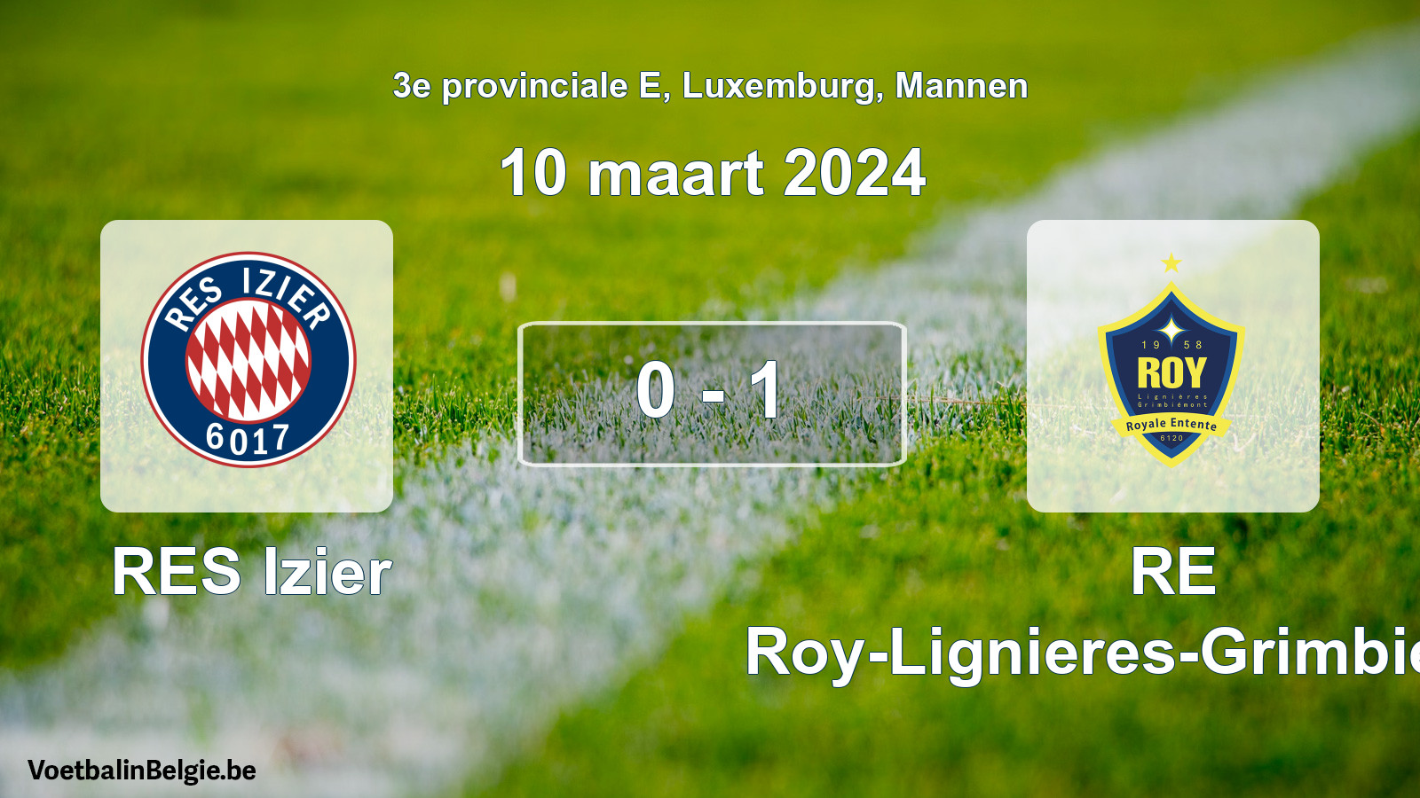 Gespeelde wedstrijd mannenvoetbal: RES Izier - RE Roy-Lignieres-Grimbiemont 0 - 1 (10 maart 2024)