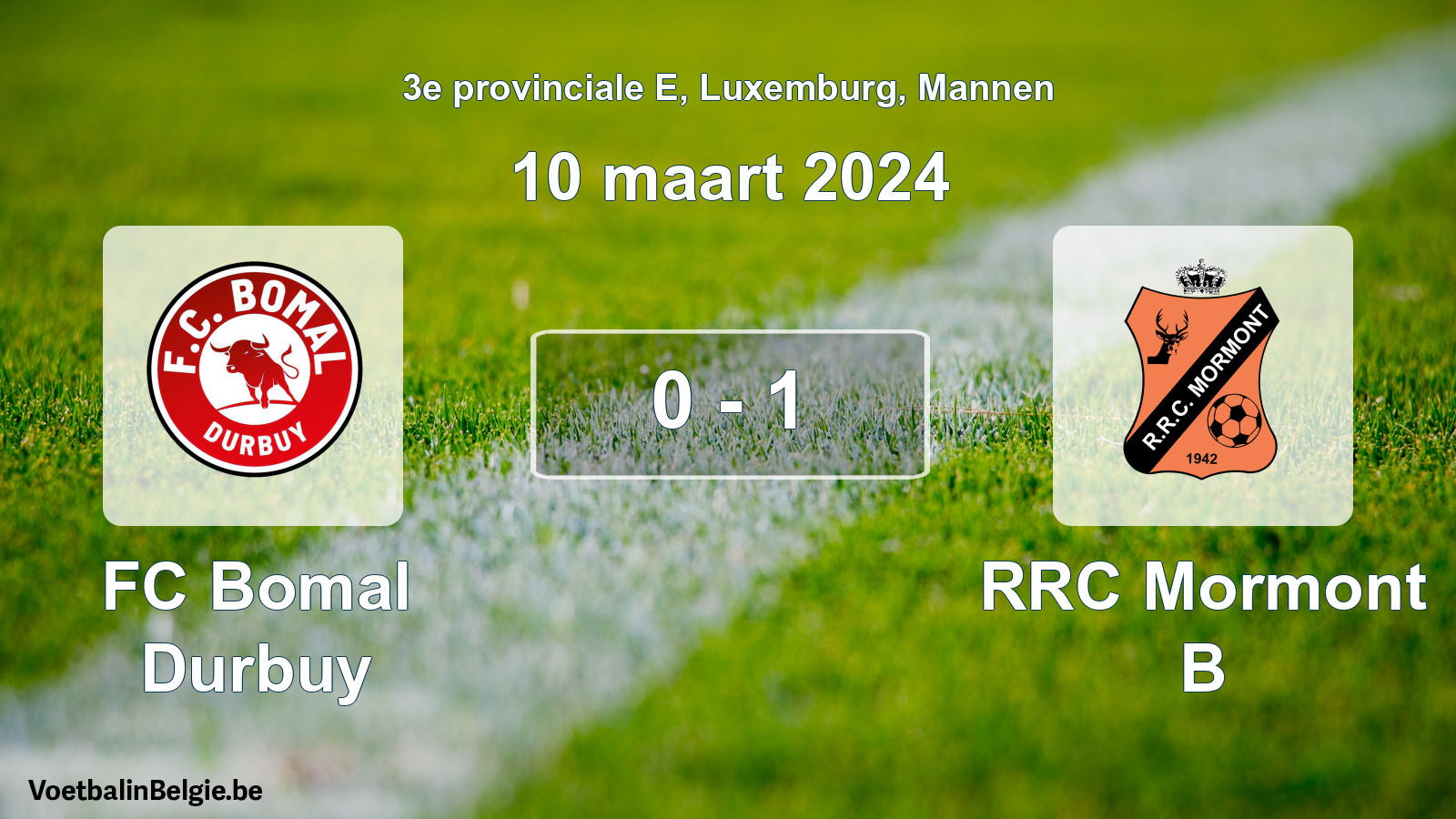 Gespeelde wedstrijd mannenvoetbal: FC Bomal Durbuy - RRC Mormont B 0 - 1 (10 maart 2024)