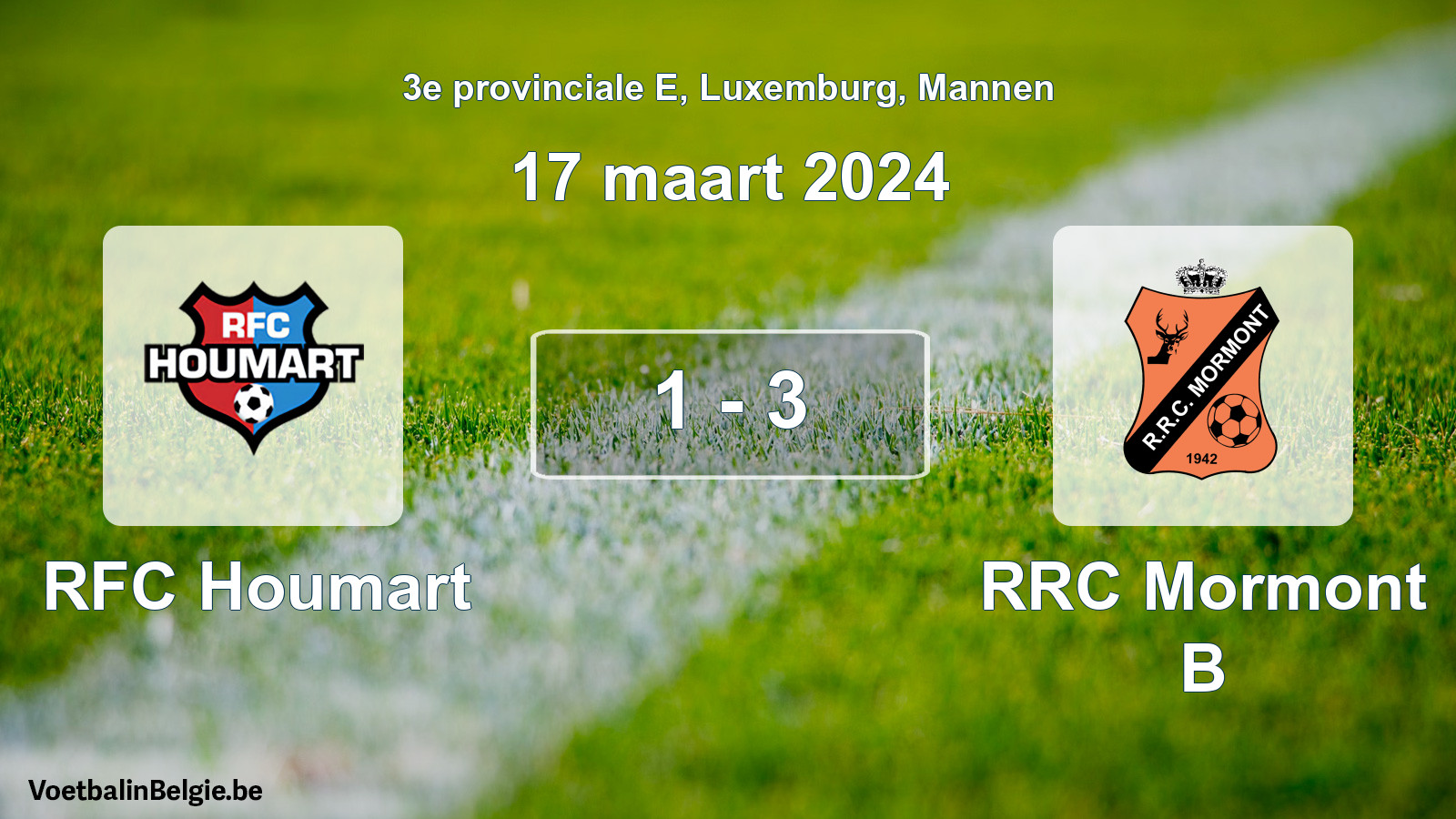 Gespeelde wedstrijd mannenvoetbal: RFC Houmart - RRC Mormont B 1 - 3 (17 maart 2024)