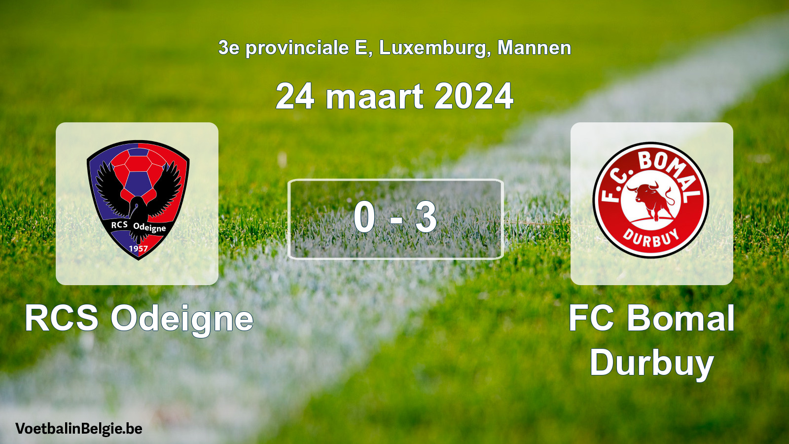 Gespeelde wedstrijd mannenvoetbal: RCS Odeigne - FC Bomal Durbuy 0 - 3 (24 maart 2024)