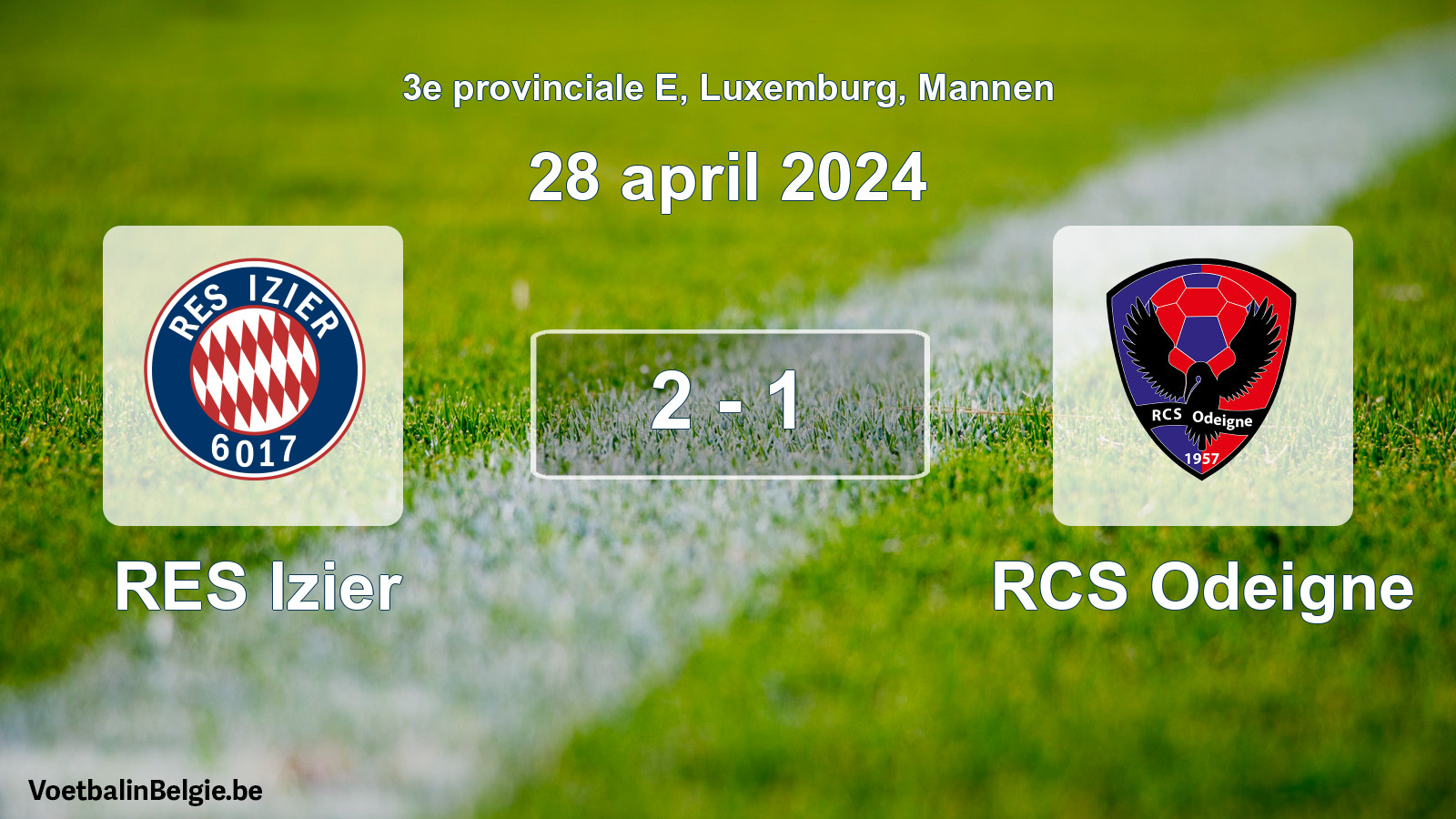 Gespeelde wedstrijd mannenvoetbal: RES Izier - RCS Odeigne 2 - 1 (28 april 2024)