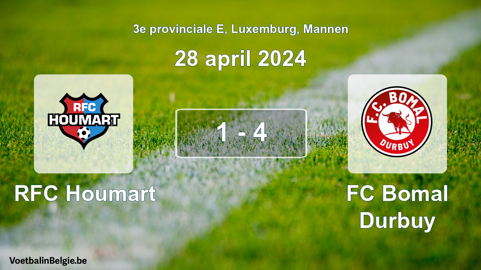 Gespeelde wedstrijd mannenvoetbal: RFC Houmart - FC Bomal Durbuy 1 - 4 (28 april 2024)